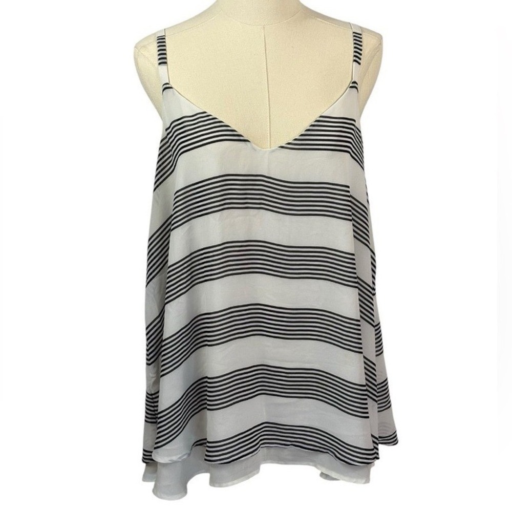 Torrid White Strappy Sheer Tank Top w/ Black Stripes (Size 1)